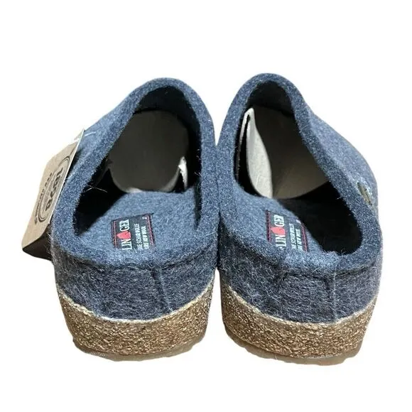 Haflinger Clog WMNS 6 Pure Wool Grey Embroidered  EU 37 Mule Cork Slip On Cozy