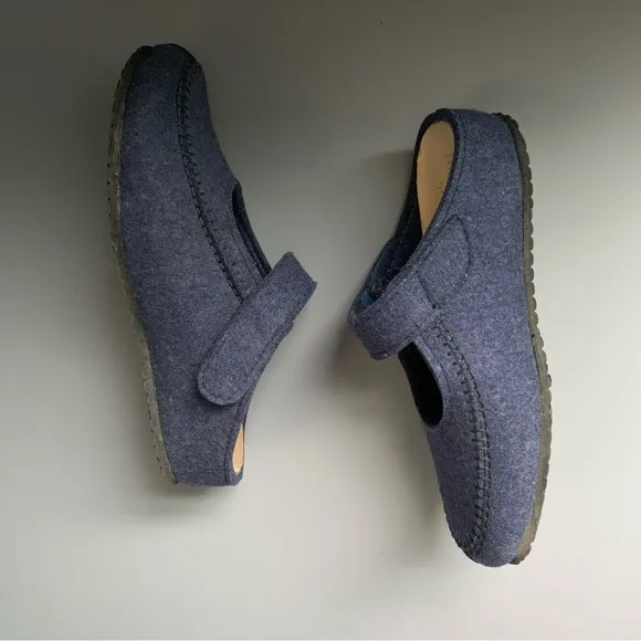 Haflinger Mary Jane Blue Wool Felt Comfort Orthopedic German Clogs Mules Rare 10