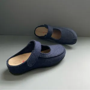 Haflinger Mary Jane Blue Wool Felt Comfort Orthopedic German Clogs Mules Rare 10