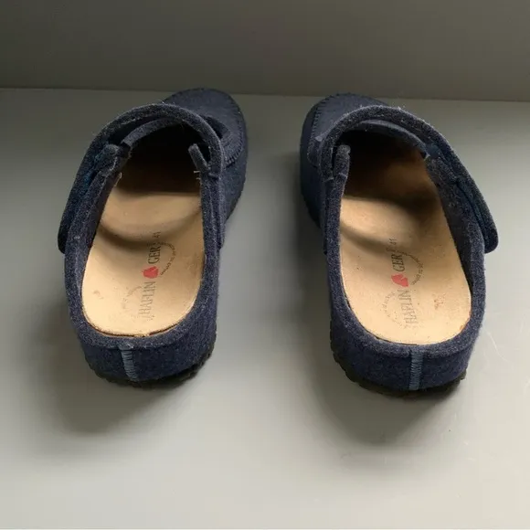 Haflinger Mary Jane Blue Wool Felt Comfort Orthopedic German Clogs Mules Rare 10