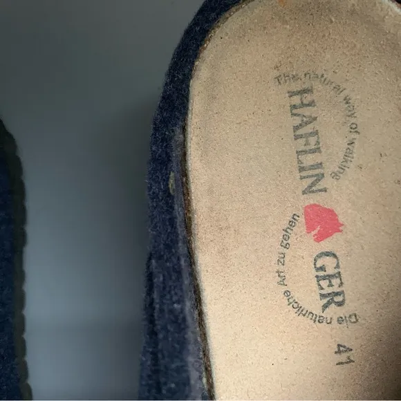Haflinger Mary Jane Blue Wool Felt Comfort Orthopedic German Clogs Mules Rare 10