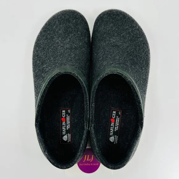Haflinger Mens' GZH Charcoal Boiled Wool Slip On Comfort Clogs Size 43 EU/ 10 US