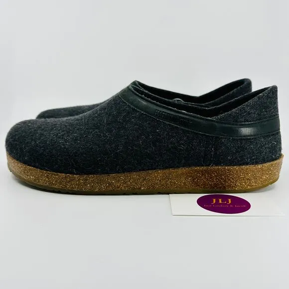 Haflinger Mens' GZH Charcoal Boiled Wool Slip On Comfort Clogs Size 43 EU/ 10 US