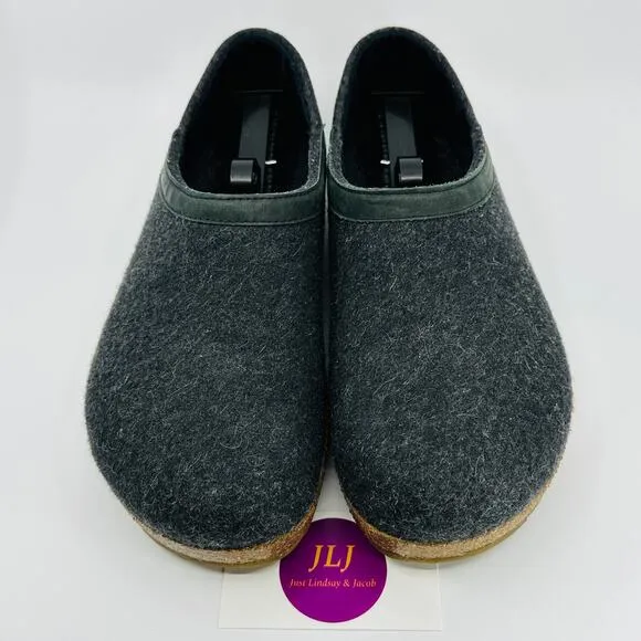 Haflinger Mens' GZH Charcoal Boiled Wool Slip On Comfort Clogs Size 43 EU/ 10 US