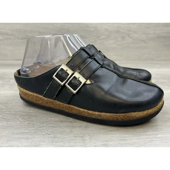 Haflinger Women's Mules Hope Black Leather Cork Bed Slip On Comfort  Size 5.5