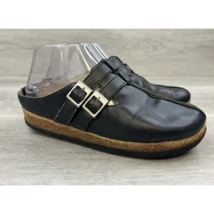 Haflinger Women's Mules Hope Black Leather Cork Bed Slip On Comfort  Size 5.5