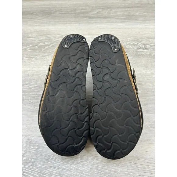 Haflinger Women's Mules Hope Black Leather Cork Bed Slip On Comfort  Size 5.5