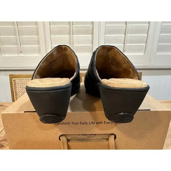 Halsa Footwear Chloe Clog Black Sz 8 NIB Woven Upper Chain Hardware Arch Support