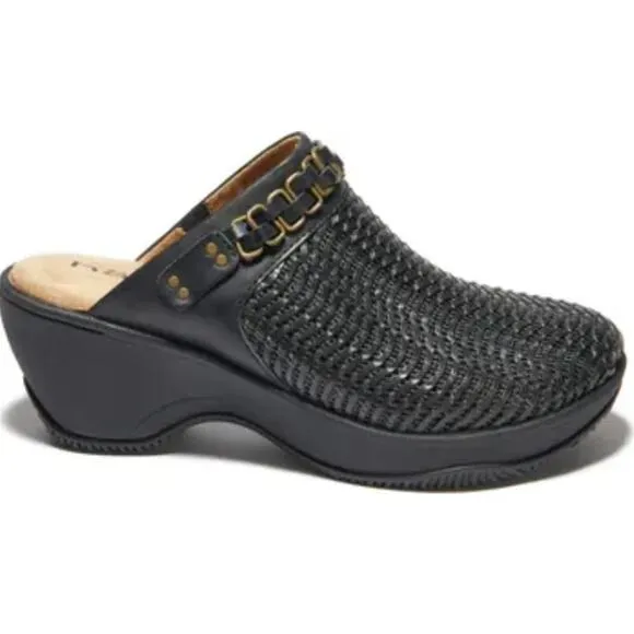 Halsa Footwear Chloe Clog Black Sz 8 NIB Woven Upper Chain Hardware Arch Support