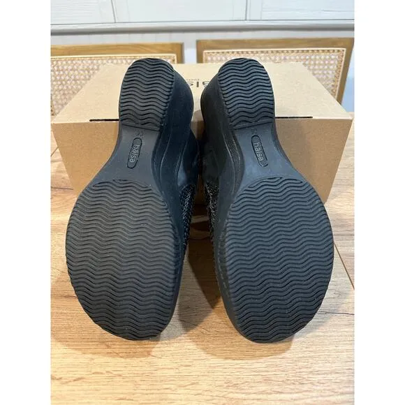 Halsa Footwear Chloe Clog Black Sz 8 NIB Woven Upper Chain Hardware Arch Support