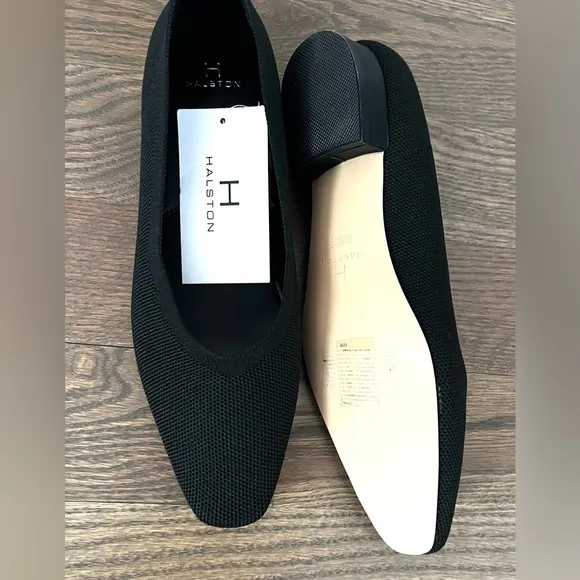 Halston black square toe knit kitten heels