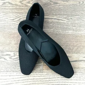 Halston black square toe knit kitten heels
