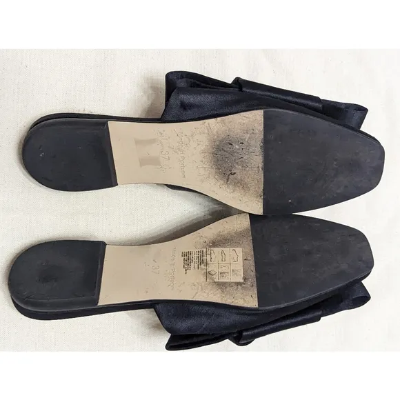 H&amp;M CONSCIOUS EXCLUSIVE PREMIUM QUALITY Black Flat Mules With Front Bow Size 6