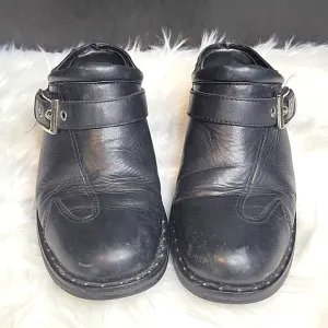 HARLEY DAVIDSON Studded Black Leather Low Heeled Buckle Mules Size 8.5