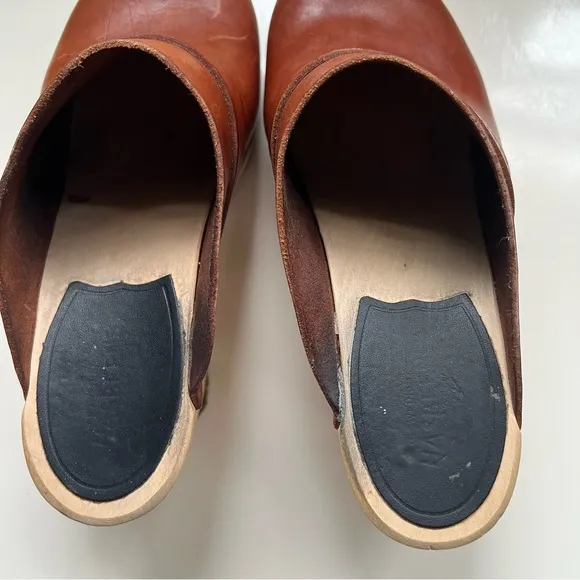 Hasbeens Clogs Leather Heeled Swedish Cognac Size 36 US 6