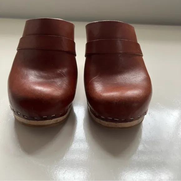 Hasbeens Clogs Leather Heeled Swedish Cognac Size 36 US 6