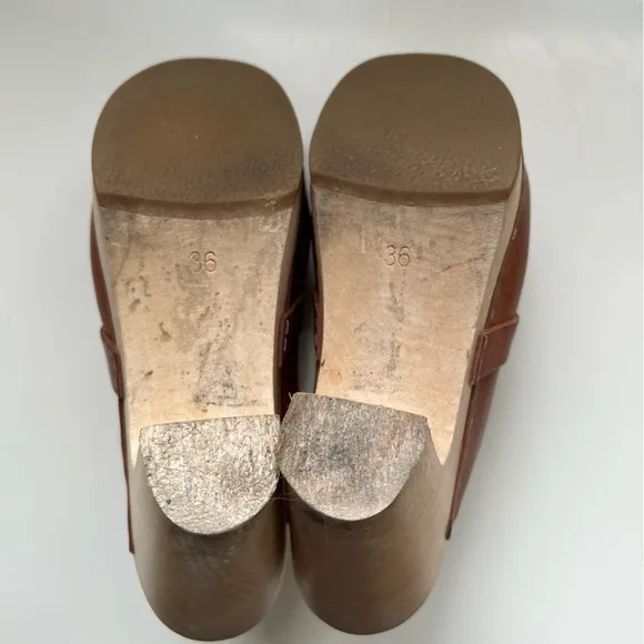 Hasbeens Clogs Leather Heeled Swedish Cognac Size 36 US 6