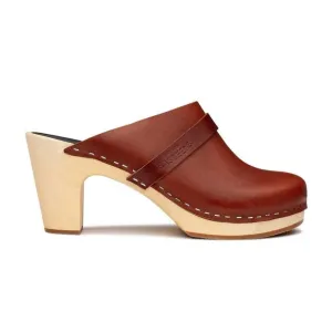 Hasbeens Clogs Leather Heeled Swedish Cognac Size 36 US 6