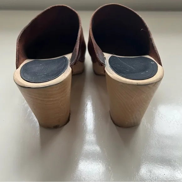 Hasbeens Clogs Leather Heeled Swedish Cognac Size 36 US 6