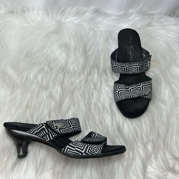 Helle Comfort Kitten Heel Graphic Print Adjustable Mules Slides Sz 40/US 9.5-10