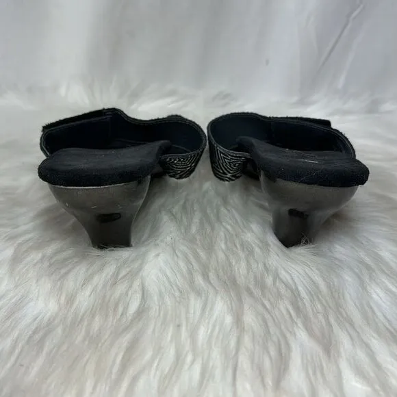 Helle Comfort Kitten Heel Graphic Print Adjustable Mules Slides Sz 40/US 9.5-10