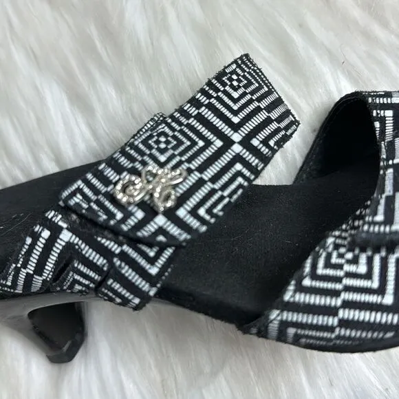 Helle Comfort Kitten Heel Graphic Print Adjustable Mules Slides Sz 40/US 9.5-10
