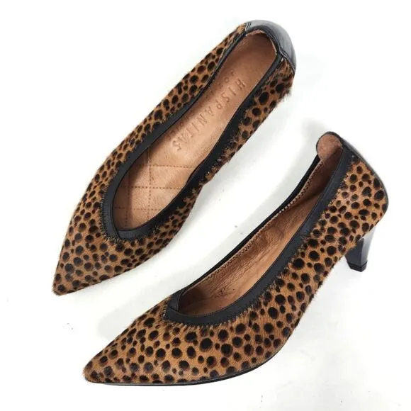 HISPANITAS Calf Hair Cheetah Print Kitten Heels Size 36
