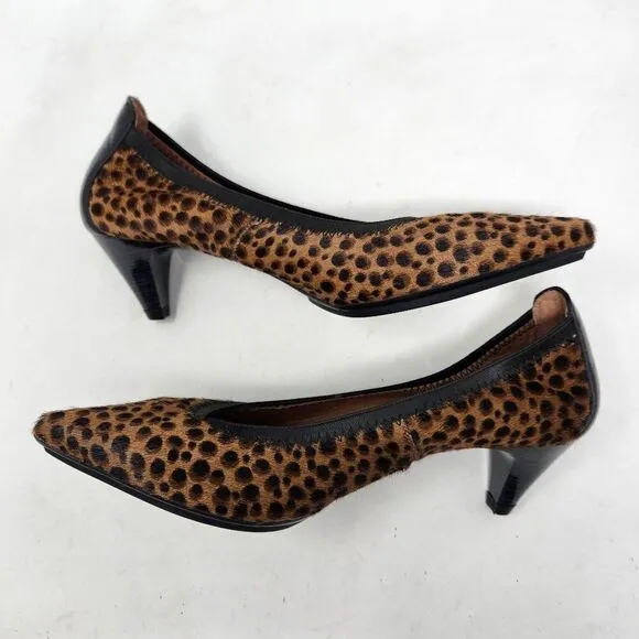 HISPANITAS Calf Hair Cheetah Print Kitten Heels Size 36