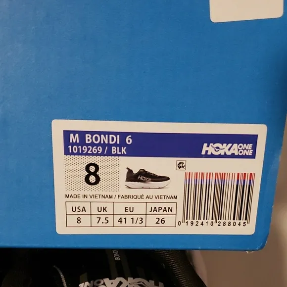 Hoka Black and White Athletic Shoes Performance Design Bondi 6