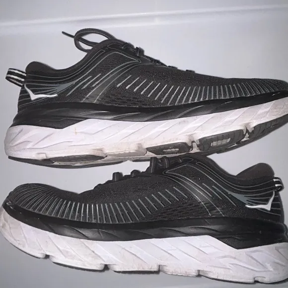 Hoka Black and White Athletic Shoes with Mesh Upper