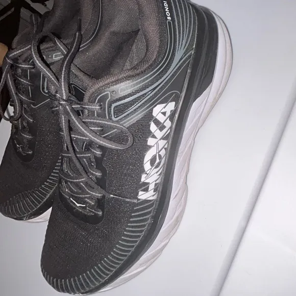 Hoka Black and White Athletic Shoes with Mesh Upper