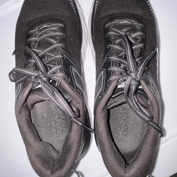 Hoka Black and White Athletic Shoes with Mesh Upper