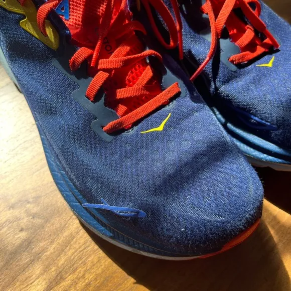 Hoka Blue and Red Athletic Shoes with Cushioned Support