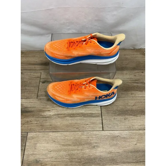 Hoka Clifton Running Shoes Cushioning Lightweight Orange Blue Mens Size
