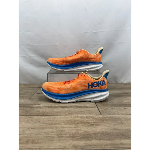 Hoka Clifton Running Shoes Cushioning Lightweight Orange Blue Mens Size