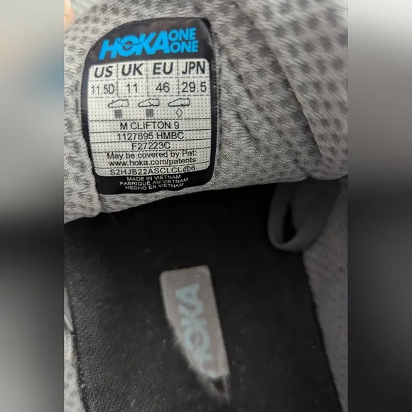 Hoka Man's Clifton 9 Running Shoes  Gray  Trainers Gym Shoes Size 11.5D