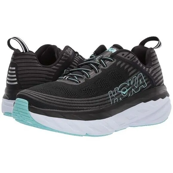 Hoka One One Bondi 6 1019270-BASY Womens US 6.5 Black Aqua Running Shoes EFAS25