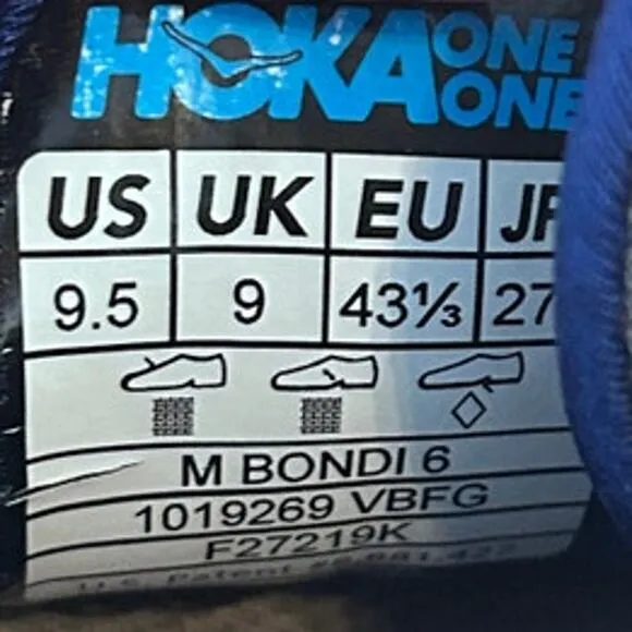 Hoka One One - Bondi 6 - Running Shoes - Gray/Blue - Men's - 9.5 - 1019269 VBFG