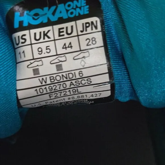 Hoka One One Bondi 6 Teal Blue Running Shoes Size 11 F27219L