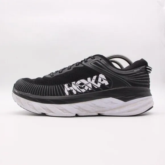Hoka One One Bondi 7 Mens Size 10.5 Black Running Shoes Sneakers 1110518 BWHT