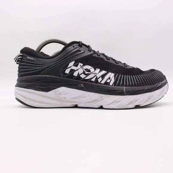 Hoka One One Bondi 7 Mens Size 10.5 Black Running Shoes Sneakers 1110518 BWHT
