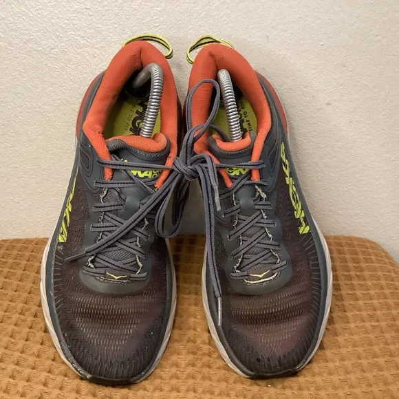 Hoka One One Bondi 7 Mens Sz 8.5 Gray Red Cushioned Road Running Shoes Sneakers