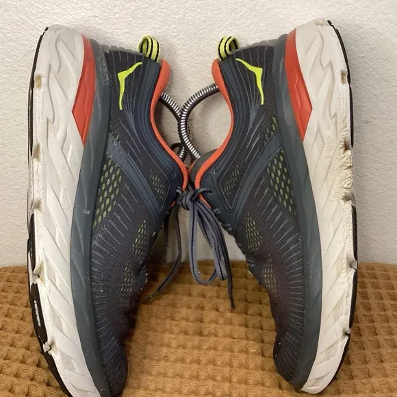 Hoka One One Bondi 7 Mens Sz 8.5 Gray Red Cushioned Road Running Shoes Sneakers
