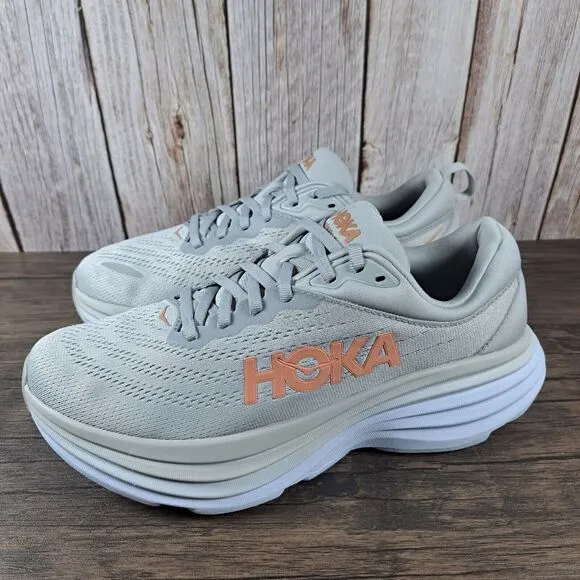 Hoka One One Bondi 8 Running Shoes Women's Sz 9 B Harbor Mist Lunar Rock (VGC)