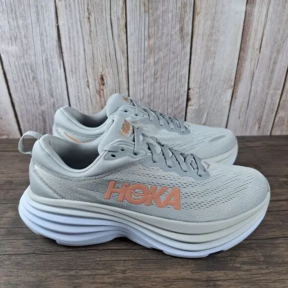 Hoka One One Bondi 8 Running Shoes Women's Sz 9 B Harbor Mist Lunar Rock (VGC)
