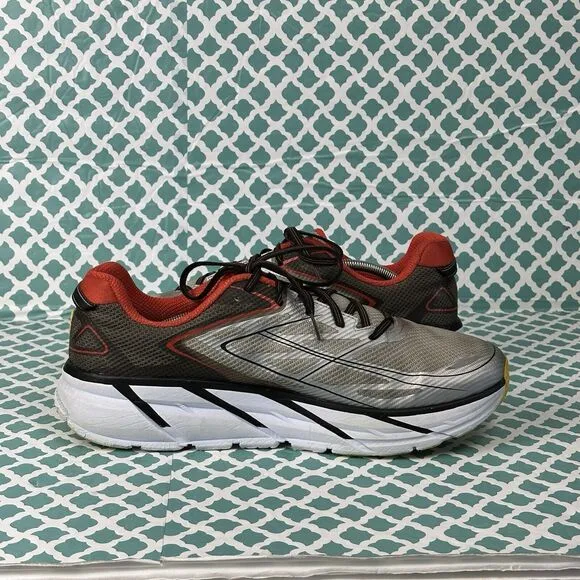 Hoka One One Clifton 3 Gray Red Running Shoes‎ Men's Size 14