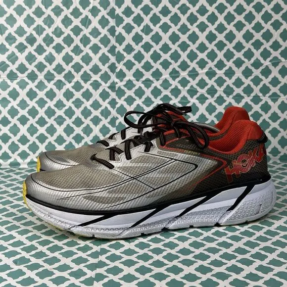 Hoka One One Clifton 3 Gray Red Running Shoes‎ Men's Size 14