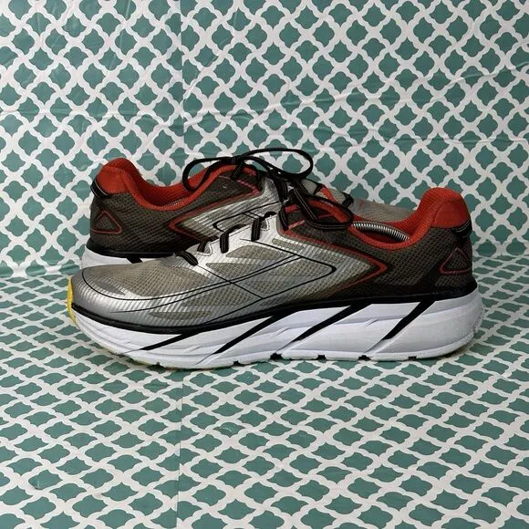 Hoka One One Clifton 3 Gray Red Running Shoes‎ Men's Size 14