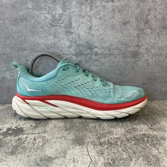 Hoka One One Clifton 8 Running Shoes Womens sz 10.5B - teal/red
