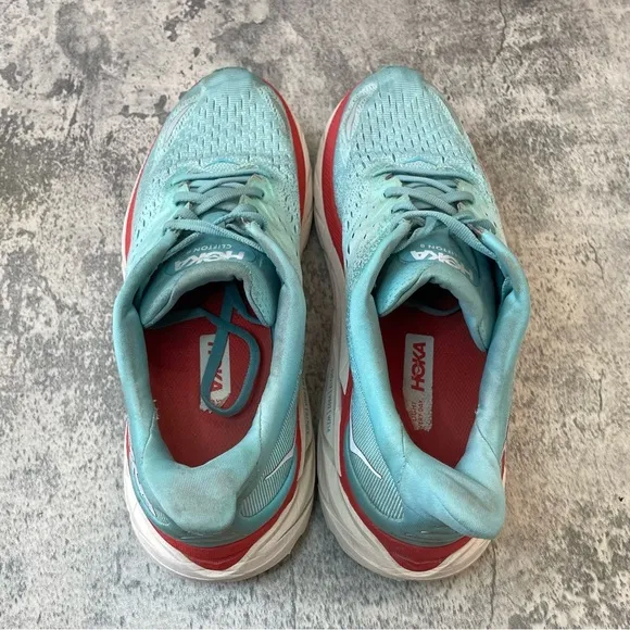 Hoka One One Clifton 8 Running Shoes Womens sz 10.5B - teal/red